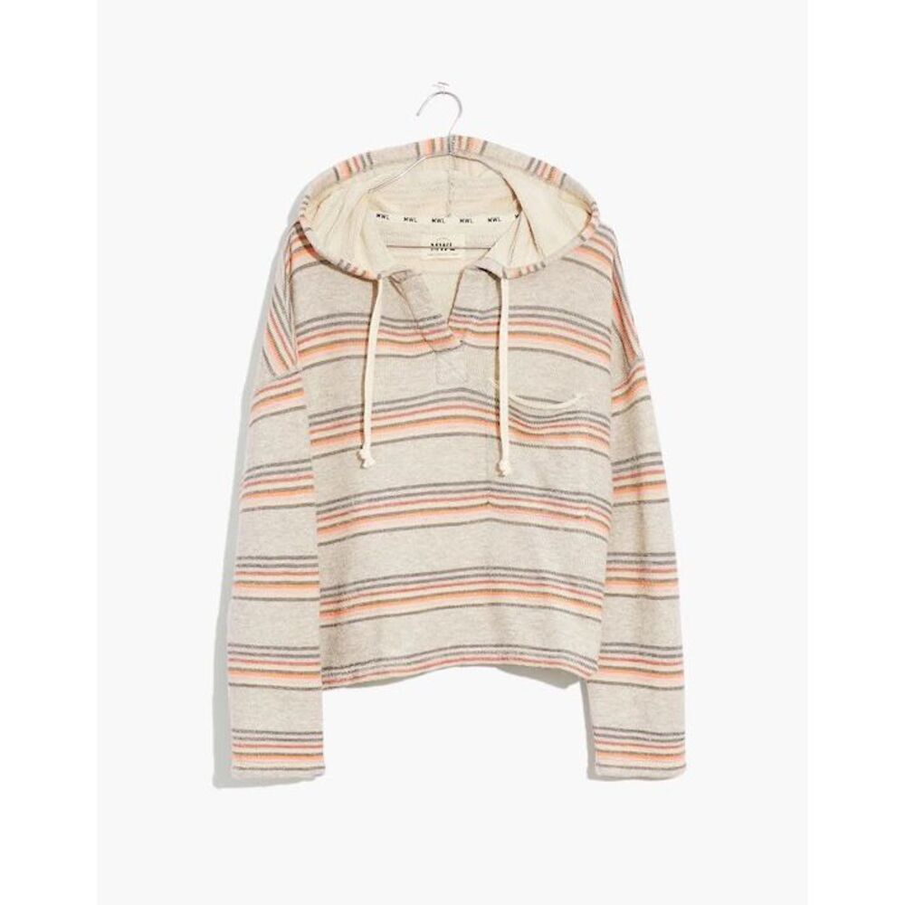 Madewell MWL Popover Hoodie Sweatshirt in Sorrento Stripe Gray XL